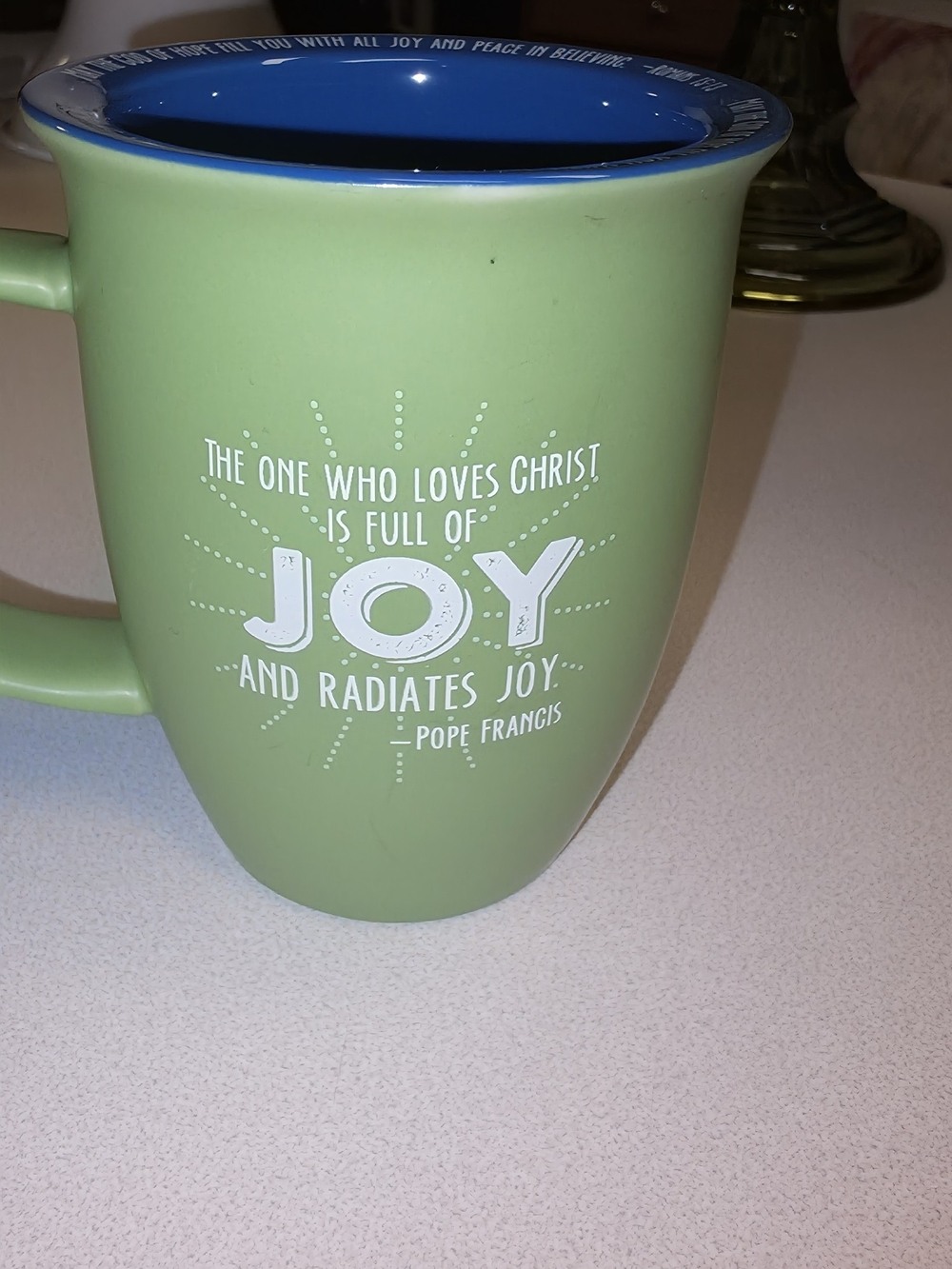 Green Ceramic 'Joy' Quote Mug by